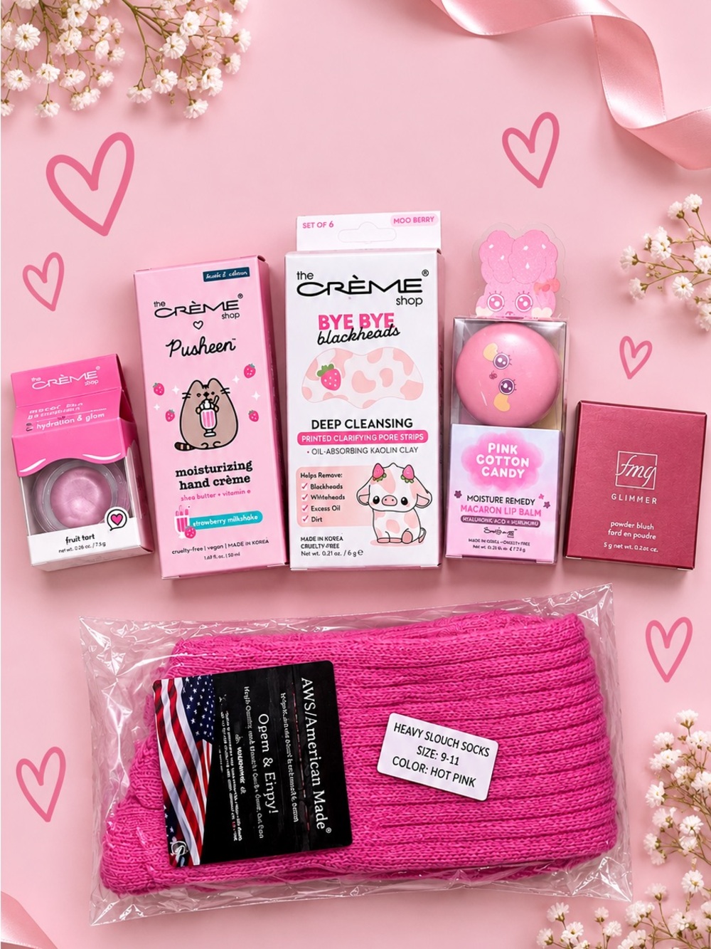 $70 Self Care Beauty Gift Bundle | The Crème Shop Pusheen + Slouch Socks NEW